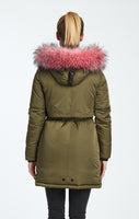 Brand new Frankie Mid Length Jacket with Drawstring Waist by Noize! Sz XS! Colour is Army/Pink!