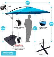 FRUITEAM 10-ft Offset Hanging Umbrella, Large Market Umbrella with Crank & Cross Base, Sky Blue!