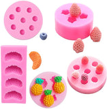 New 5 Pack Fruit Shape Silicone Molds Wax Soap Embeds Molds 3D Food Snacks Cupcake Jelly Molds Clay Candle Molds Mini Strawberry Raspberry Blueberry Pineapple Orange Silicone Slice Mold Cake Decoration