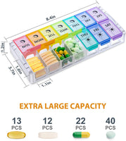 New Weekly Pill Organizer 2 Times a Day Extra Large 7 Day Easy Fill 2020 Upgrade Version Fullicon AM PM Pill Box XL Large Daily Pill Cases Medicine Box - Rainbow! Retails $40+