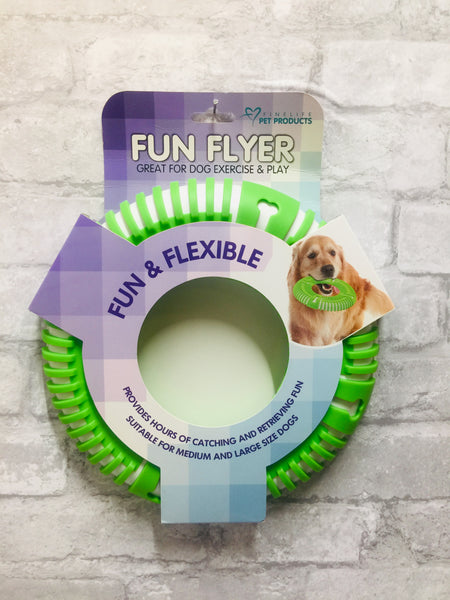 Brand new in package! Fun Flyer; great for dog exercise & play! Provides hours of catching & retrieving fun, suitable for medium & large sized dogs!