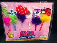 Girl's Funky Pen Set - Includes 6 Pens, Non-Toxic Black Ink!