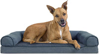 Furhaven Pet Dog Bed - Orthopedic Faux Fleece and Chenille Soft Woven Sofa Style, Orion Blue, Large-27X36! Retails $94+