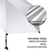 New G4Free UPF 50+ Adjustable Multi-Purpose Umbrella XL with Universal Clamp for Chair, Golf Cart, Stroller, Bleacher, Patios etc! Silver/Black! Retails $115+