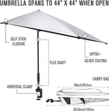 New G4Free UPF 50+ Adjustable Multi-Purpose Umbrella XL with Universal Clamp for Chair, Golf Cart, Stroller, Bleacher, Patios etc! Silver/Black! Retails $115+