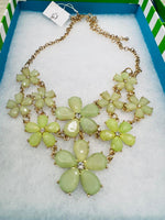 New Beautiful Statement Necklace in Green Floral with Rhinestone Accents by Garbo. Includes Gift Box!