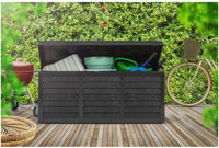 NEW BLACK 320L INDOOR/OUTDOOR PLASTIC GARDEN STORAGE BOX BY GR8 GARDEN!