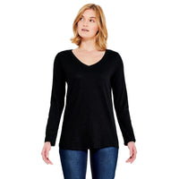 NEW George Women's Long Sleeve V-Neckline Tee, Black, Sz S!