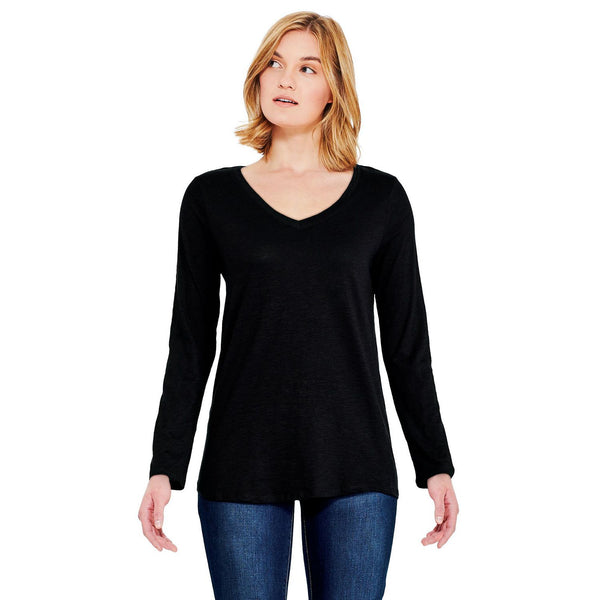 NEW George Women's Long Sleeve V-Neckline Tee, Black, Sz S!