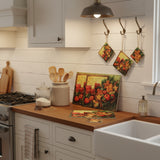 6 Piece Glass Cutting Board & Coaster Set, Gingerbread Theme