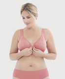 New Glamorise Womens Full Figure Wonderwire Front Close Stretch Lace Bra with Narrow Set Straps in Apricot, Sz 38D! Retails $72+