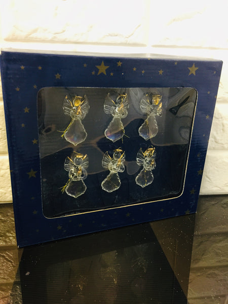 New set of 6 Glass Angel Ornaments! These angels glisten in light! Hang in your window or from your tree & watch them shine!