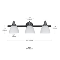 New Globe Electric Jayden 3-Light Metal Vanity Light, Dark Bronze, Frosted Glass Shades