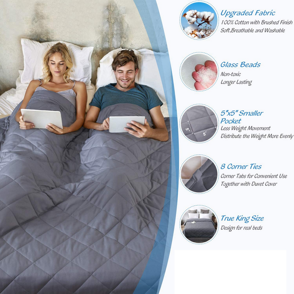 New Weighted Blanket King Size for Adult and Couple Heavy Blanket with 100% Soft Cotton and Glass Beads for California King Size Bed - (30lbs, 88"x104") Dark Grey