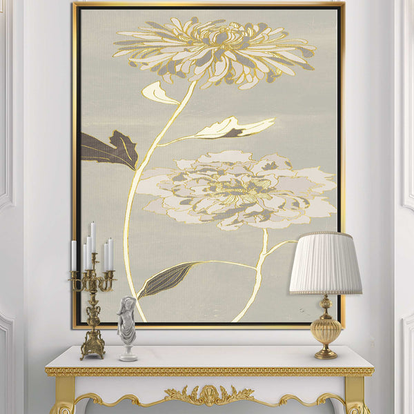 Stunning Designart 'Gold Metallic Floral Garden II' Modern Glam Framed Canvas - Grey! 30"X40", Retails $230 W/Tax!