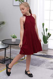 New GORLYA Girl's Halter Neck Cold Shoulder Sleeveless Casual A-line Dress with Pockets, Sz 6-7 Years!