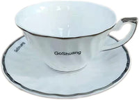 New GoShuang Bone China Coffee Cup and Saucer Set Elegant White Europe Style Porcelain Tea Coffee Cup with Matching Saucer for Breakfast Home Kitchen Use
