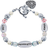 Granddaughter Silvertone 6' 'Love, Granddaughter, Always' Heart Toggle Pink & Blue Beads Stretch Bracelet in purple gift box!