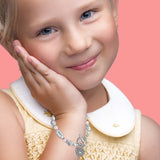 Granddaughter Silvertone 6' 'Love, Granddaughter, Always' Heart Toggle Pink & Blue Beads Stretch Bracelet in purple gift box!