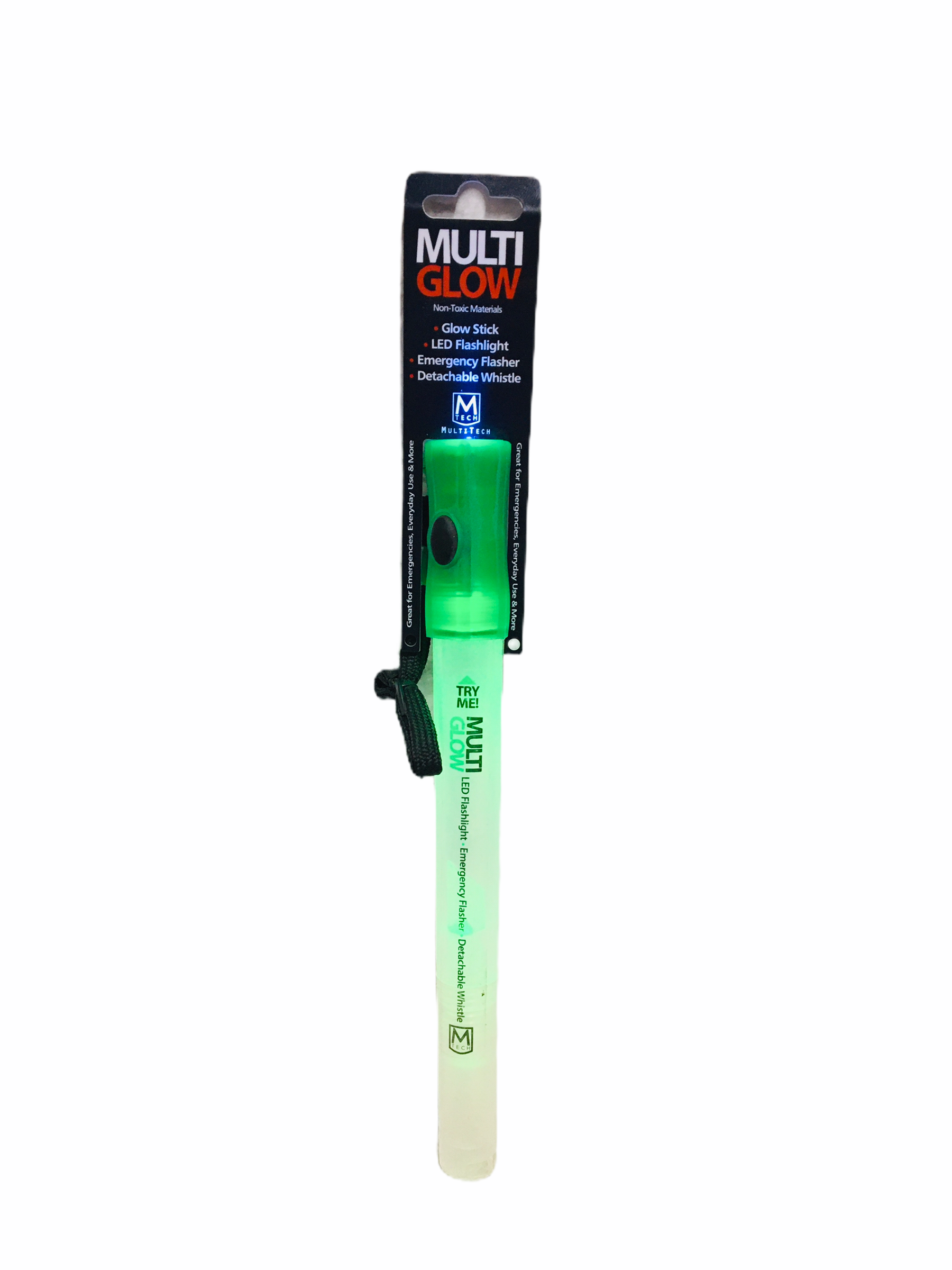 Brand new Multi-Glow LED Flashlight & Glow Stick with Emergency Flasher & Detachable Whistle! Great for Home, Auto, Camping & Boat! Batteries NOT Included! GREEN!