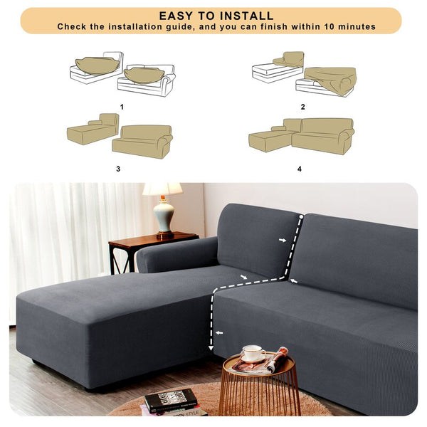 New Wayfair 2-Piece Soft Stretch L-Shaped Box Cushion Sectional Sofa Slipcover (Left Chaise) by Winston Porter, Grey! Retails $150+