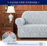 New subrtex Loveseat Slipcover 1-Piece Jacquard Damask High Stretch Furniture Protector(Light Grey Jacquard)