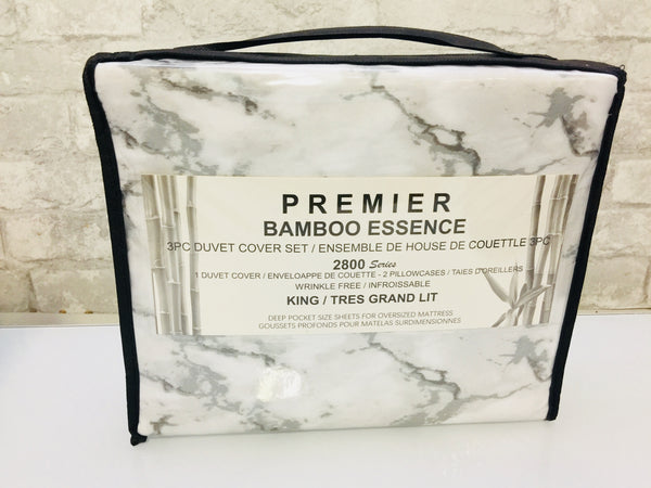 Brand new Premier Bamboo Essence 2800 Duvet Cover set, KING! Grey Marbled Print!