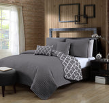 New in package! Wayfair Beautiful Over Stuffed & Over Sized Avondale Manor 5-Piece Griffin Reversible Quilt Set, KING, Grey