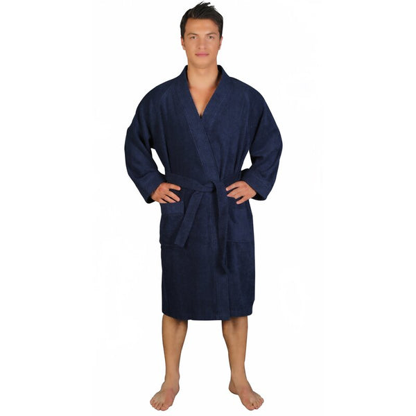New Wayfair Haberfield 100% Cotton Terry Cloth Male Bathrobe with Pockets, Navy, Sz S/M! Retails $125+