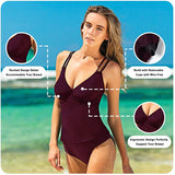 New HAIVIDO Women's V Neck Tankini Set Criss Cross Back Tankini Top with Bikini Bottom Two Piece Bathing Suit in Burgundy, Sz L! Retails $80+