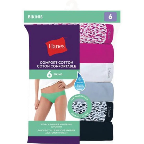 New Women's Hanes Comfort Cotton 6 Pac Bikinis Sz 6/Medium!