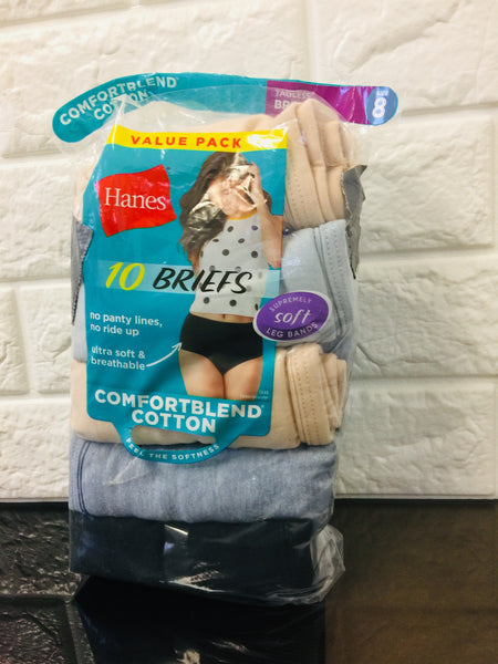 New women's Hanes comfortblend cotton 10 pack briefs, Sz 8!