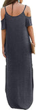 New HAOMEILI Women's Summer Casual Loose Long Dress Strapless Strap Cold Shoulder Short Sleeve Split Maxi Dresses with Pocket, Sz 2XL, fits true!