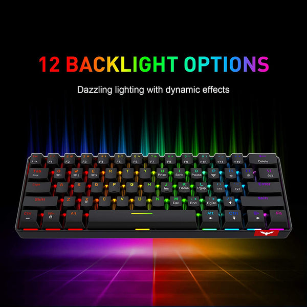 New Havit Wireless 60% Mechanical Keyboard 61 Keys Rainbow Backlit Keyboards Bluetooth 5.0/Type-C Wired Computer Keyboard with Red Switch for Multi-Devices PC Mac Laptop