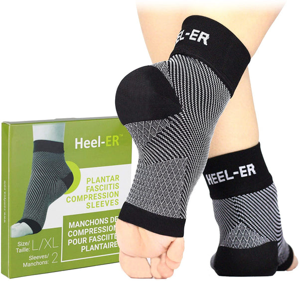 New Heel-ER Plantar Fasciitis Compression Foot Sleeves - Socks with Arch & Ankle Support - Brace for Heel Pain Relief, Spur, Sore Feet for Men & Women, Sz L/XL