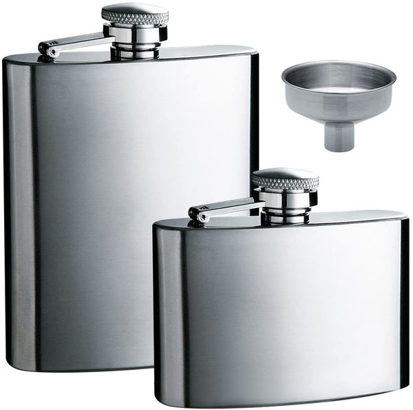 New Hip Flask 5oz and 8 oz with One Handy Funnel, maxin 2 Packs Stainless Steel Leak Proof Liquor Hip Flasks with Funnel for Storing Whiskey/Alcohol.