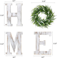 New LOSOUR Home Letters with Wreath-Farmhouse Decor for The Home Clearance Wood Letters-Decorative Home Sign for Living Room Decor, Entry Way, Kitchen, etc (White)