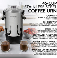 Was Store display! HomeCraft Quick-Brewing Stainless Steel 1000-Watt Automatic 45-Cup Double-Faucet Urn, Coffee, Espresso, Water, Tea, Hot Chocolate! Includes Box & 14 Day Guarantee!