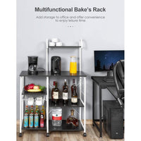 New in box! Homfa Kitchen Baker's Racks, Rolling Microwave Cart, 35.5" Utility Storage Shelf, Multi-Tier Kitchen Cart Organizer Workstation with 10 Hooks and Wire Basket, White and Black Finish