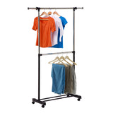 Brand new in box! Honey-Can-Do Dual Rod Expandable Garment Rack in Black & Chrome!