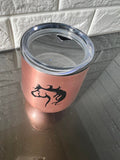 Stainless double wall vacuum insulated Tumbler with horse etching in rose gold! Clear top