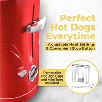 New in box! Nostalgia 2 Slot Hot Dog and Bun Toaster with Mini Tongs, Hot Dog Toaster Works with Chicken, Turkey, Veggie Links, Sausages and Brats, Retro Red