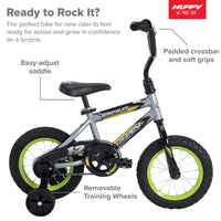 New with Tags! Huffy Kids Lime Green & Silver Grey 12" Beginners Bike with Training Wheels!