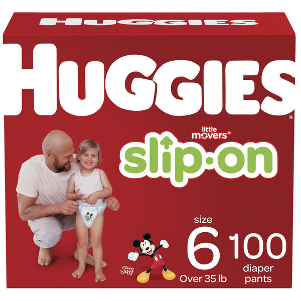 New in box! Huggies Little Movers Slip-On Diapers, Economy Pack, Sz 6, 1OO count! For Babies over 35 Lbs