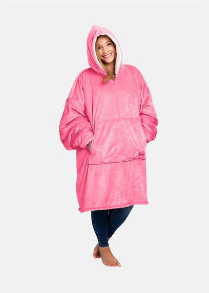 New Huggle Hoodie, Ultra Plush Blanket Hoodie Winter Soft Warm Reversible Hooded Robe Pullover One Size Fit All for Adults & Children (pink)