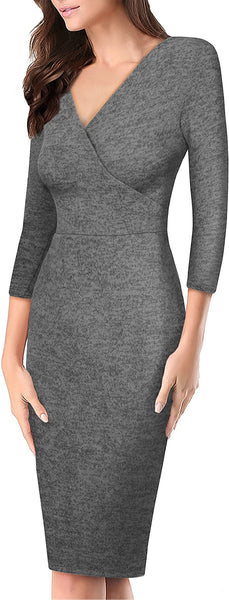 New with tags! Hybrid & Company Women's Super Comfy Plum Cross V-Neck MIDI Dress, Grey, Sz L!