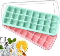 New FDA Standard BPA Free Easy Release Flexible 2 Pack Silicone Trays Make 48 Ice Cubes,Stackable Durable with Non-Spill Lid,Perfect for Whiskey Cocktail Drinks Baby Foods (Green+Pink)