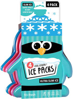 New Fit & Fresh Cool Coolers Slim Penguin Lunch Ice Packs, Multicoloured, Set of 4