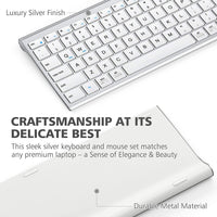 New in box! iClever GK03 Wireless Keyboard and Mouse Combo - 2.4G Portable Wireless Keyboard Mouse, Rechargeable Battery Ergonomic Design Full Size Slim Thin Stable Connection Adjustable DPI, Silver and White