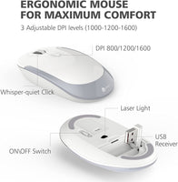New in box! iClever GK03 Wireless Keyboard and Mouse Combo - 2.4G Portable Wireless Keyboard Mouse, Rechargeable Battery Ergonomic Design Full Size Slim Thin Stable Connection Adjustable DPI, Silver and White